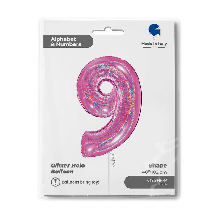Riesenzahl Folienballon 40"/102cm | Holo Pink #9