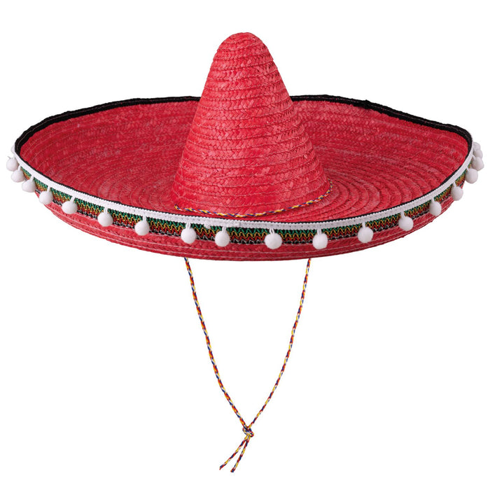 Mexikaner Sombrero mit Troddeln - 60 cm Durchmesser | Rot