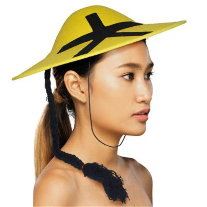 Hut China mit Zopf | Gelb 40x40x10 cm