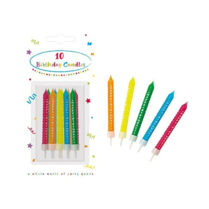 10 Geburtstagskerzen Happy Birthday mit 10 Haltern | Bunt