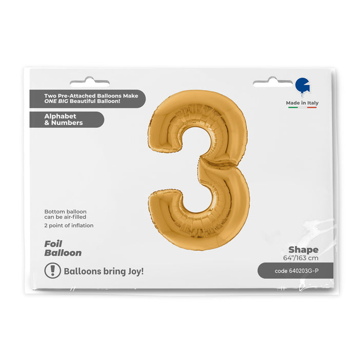 Riesenzahl Giant - Folienballon  64"/162cm - Gold #3