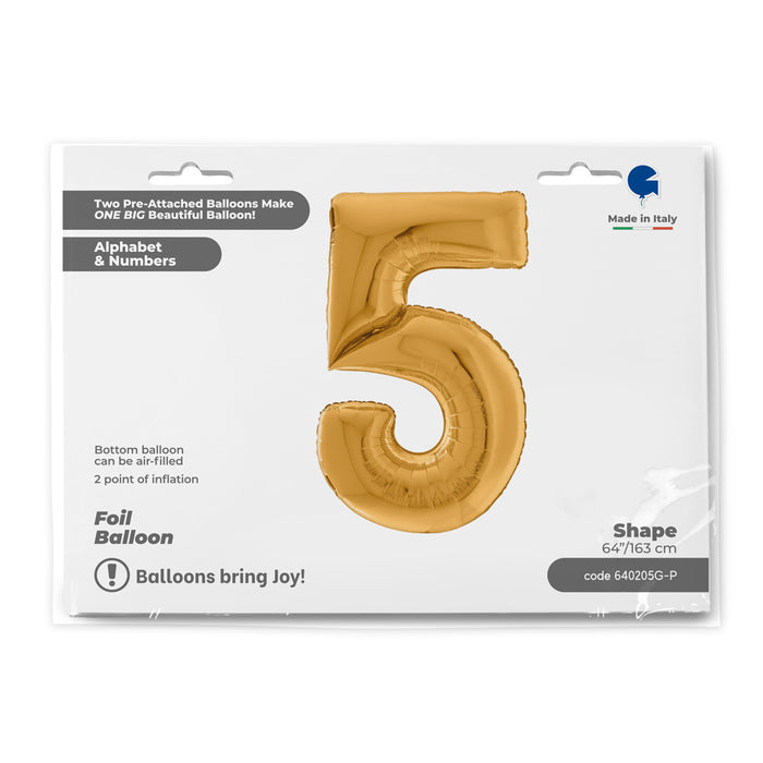 Riesenzahl Giant - Folienballon  64"/162cm - Gold #5