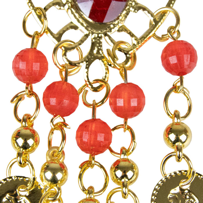 Ohrringe mit Münzen Perlen und Edelstein | Gold Rot