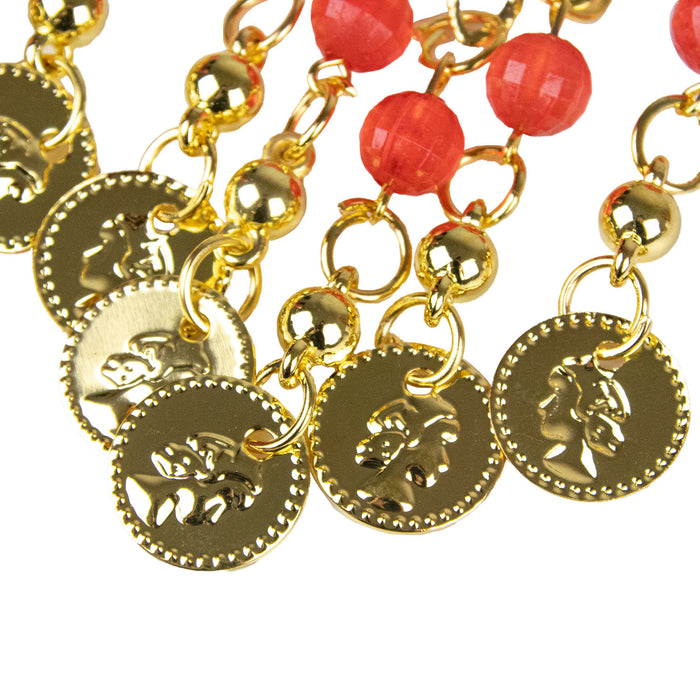 Ohrringe mit Münzen Perlen und Edelstein | Gold Rot