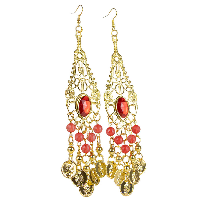 Ohrringe mit Münzen Perlen und Edelstein | Gold Rot