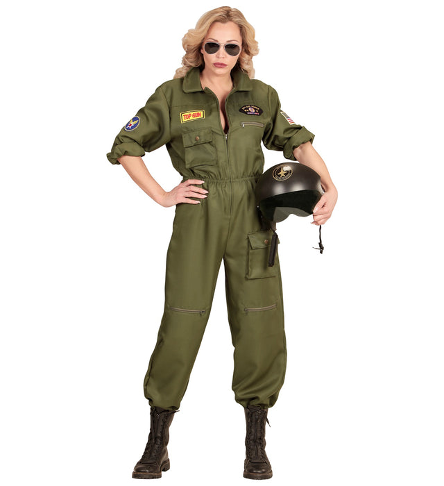 "Kampfjet Pilotin" Damenkostüm - Flieger Overall | Grün