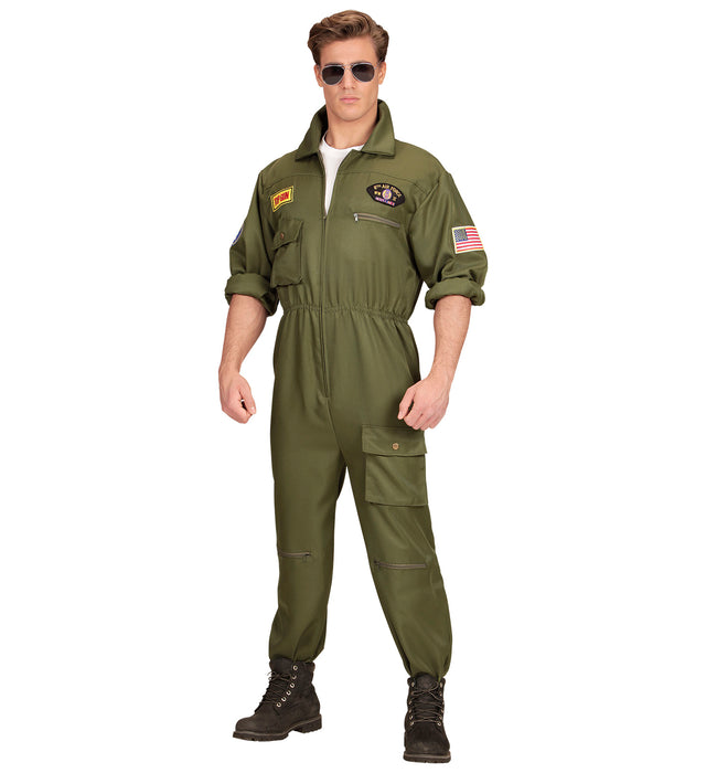 Kampfjet Pilot Kostüm für Herren - Flieger Overall | Grün