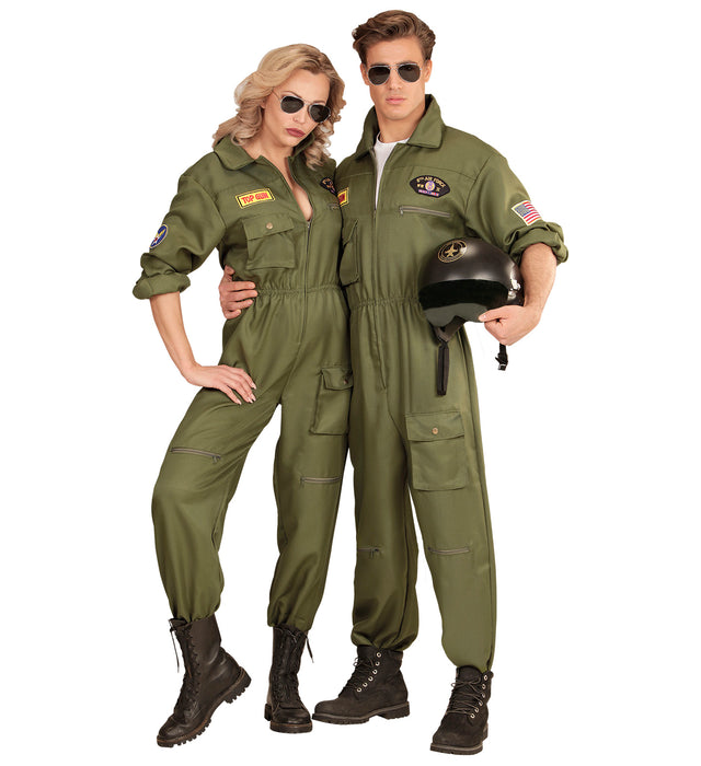 Kampfjet Pilot Kostüm für Herren - Flieger Overall | Grün