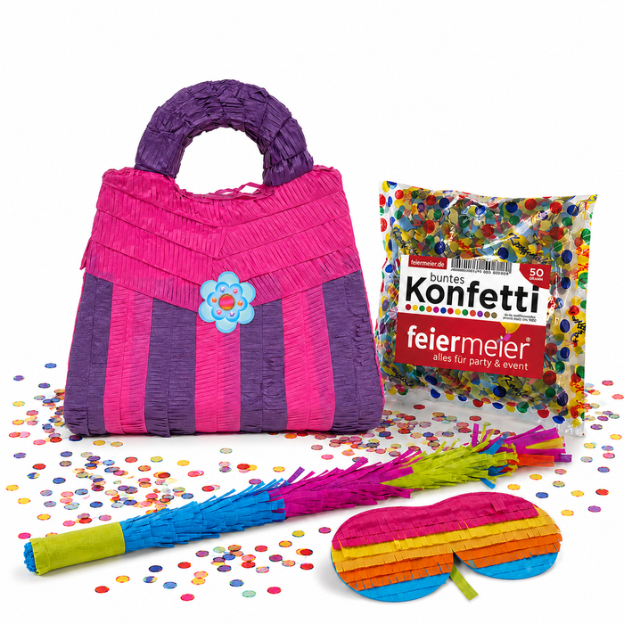 Pinata-Set | 4-tlg. mit Augenmaske, Schlagstock und Konfetti