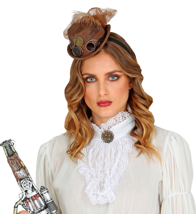 Steampunk Mini Zylinder Hut mit Brille | Braun