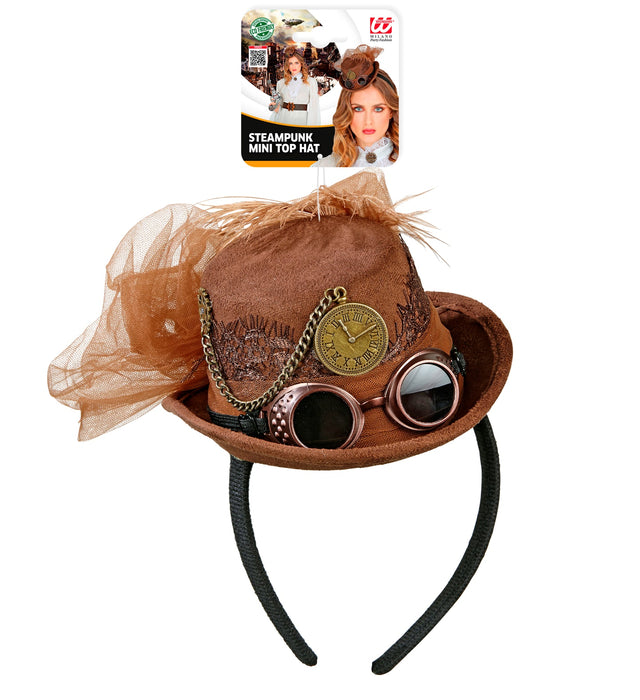 Steampunk Mini Zylinder Hut mit Brille | Braun