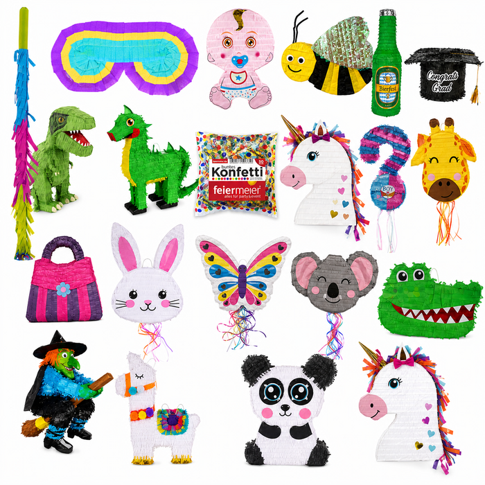 Pinata-Set | 4-tlg. mit Augenmaske, Schlagstock und Konfetti