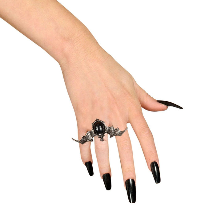 Fledermaus Ring mit schwarzem Stein | Silber - Vampir Hexe Teufel