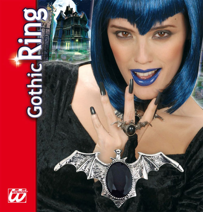 Fledermaus Ring mit schwarzem Stein | Silber - Vampir Hexe Teufel
