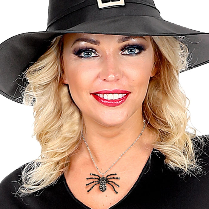 Halskette mit Strass Spinne | Schwarz