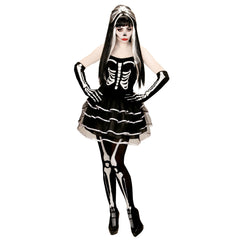 Kostüm Lady Skelett Korsage (Kleid,Handschuhe)