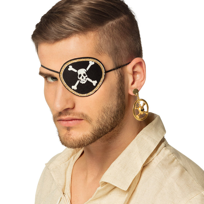 Piraten Set - Augenklappe und Ohrring | Schwarz/Gold