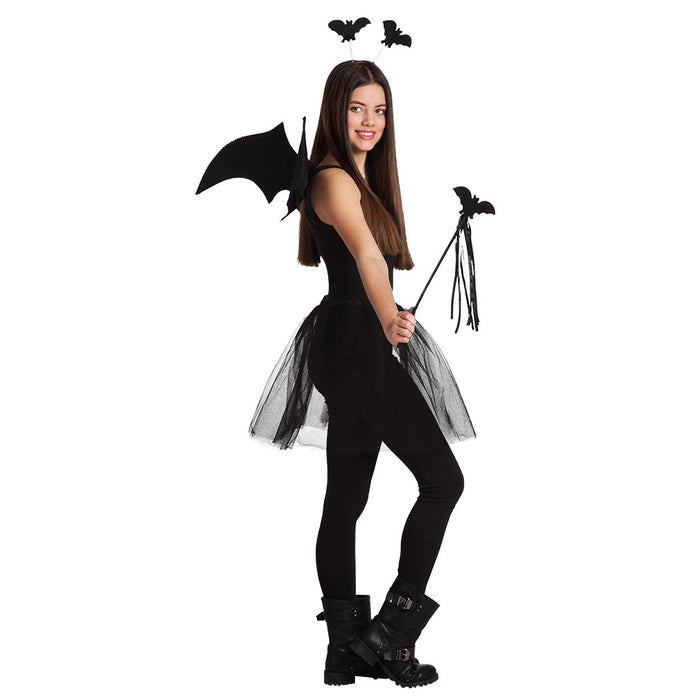 Kostüm Set Fledermaus (Tiara, Stab, Flügel & Tütü)