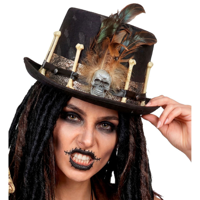 Zylinder Voodoo mit Totenkopf | Schwarz