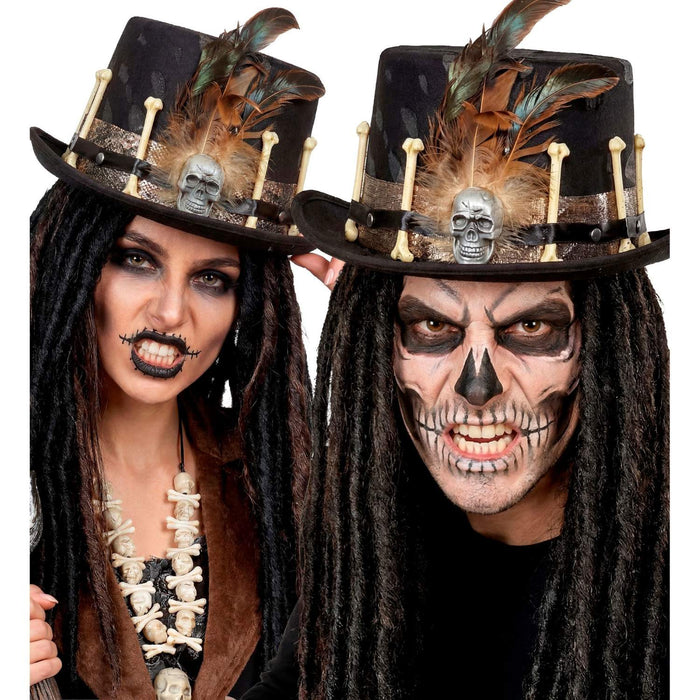 Zylinder Voodoo mit Totenkopf | Schwarz