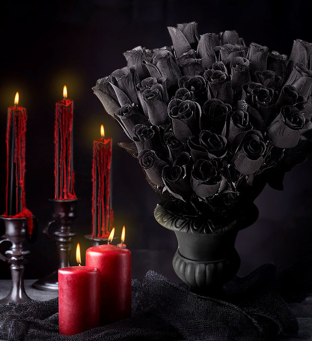 Halloween Dekoblume "Black Rose" 44 cm | Schwarz