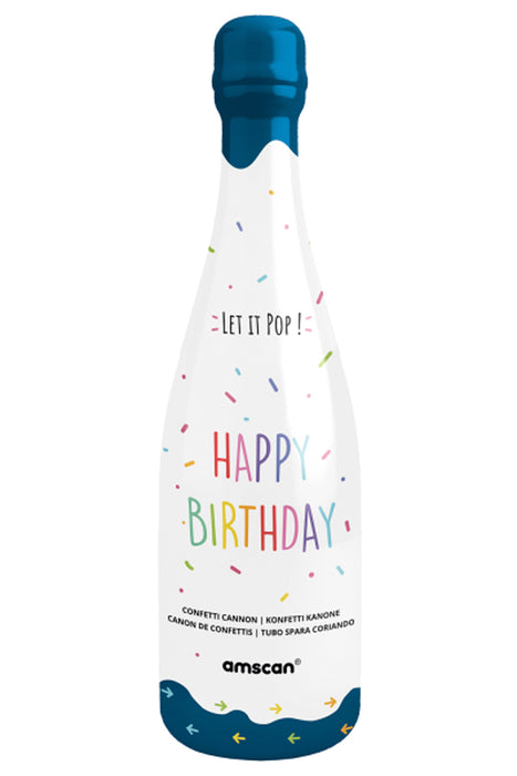 Konfettishooter Flasche Blau | 32 cm Bunt
