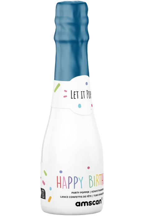 Konfettishooter Flasche Blau | 16 cm Bunt