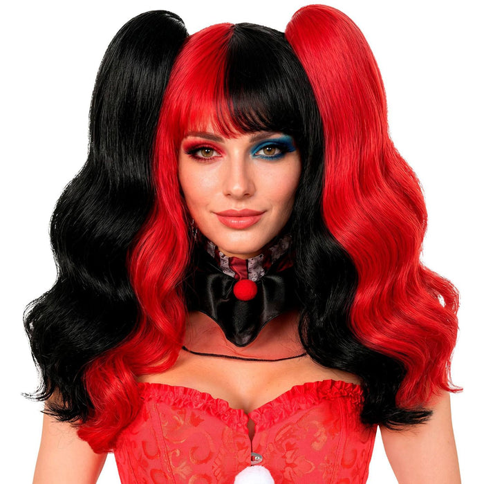 Perücke "Harlekin mit Extensions" für Damen | Schwarz Rot
