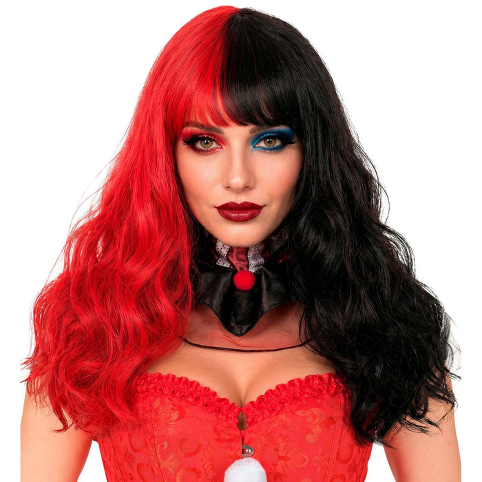 Perücke "Harlekin mit Extensions" für Damen | Schwarz Rot