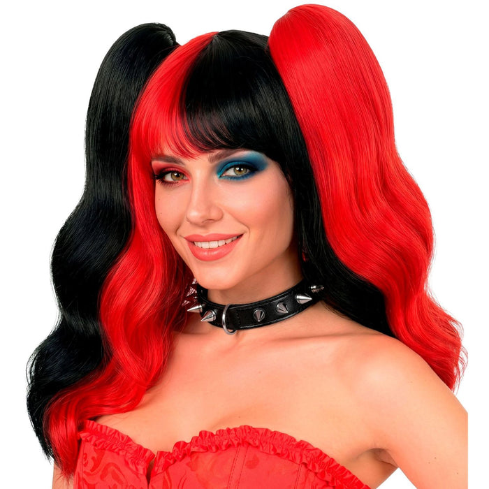 Perücke "Harlekin mit Extensions" für Damen | Schwarz Rot