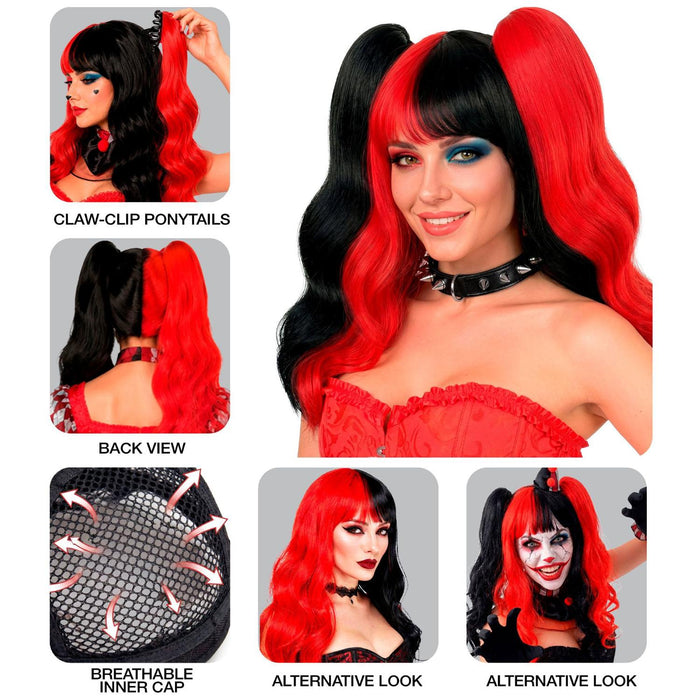 Perücke "Harlekin mit Extensions" für Damen | Schwarz Rot