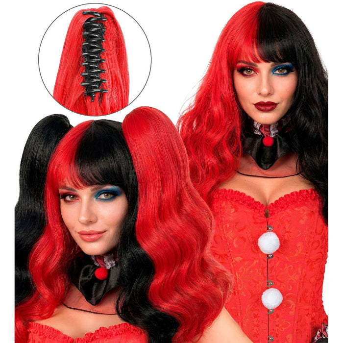 Perücke "Harlekin mit Extensions" für Damen | Schwarz Rot