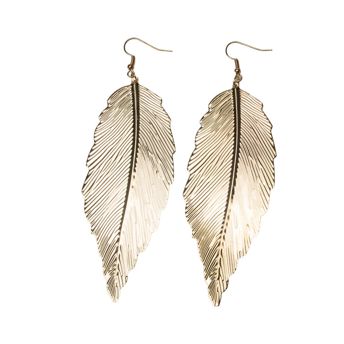 Goldene Feder Ohrringe - Modeschmuck zum Indianerin Kostüm -  11,5 cm