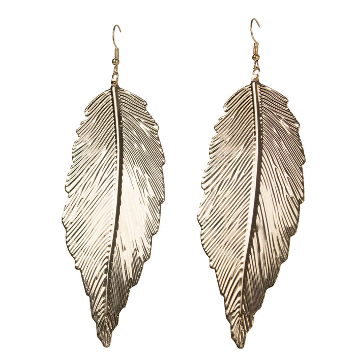 Goldene Feder Ohrringe - Modeschmuck zum Indianerin Kostüm -  11,5 cm