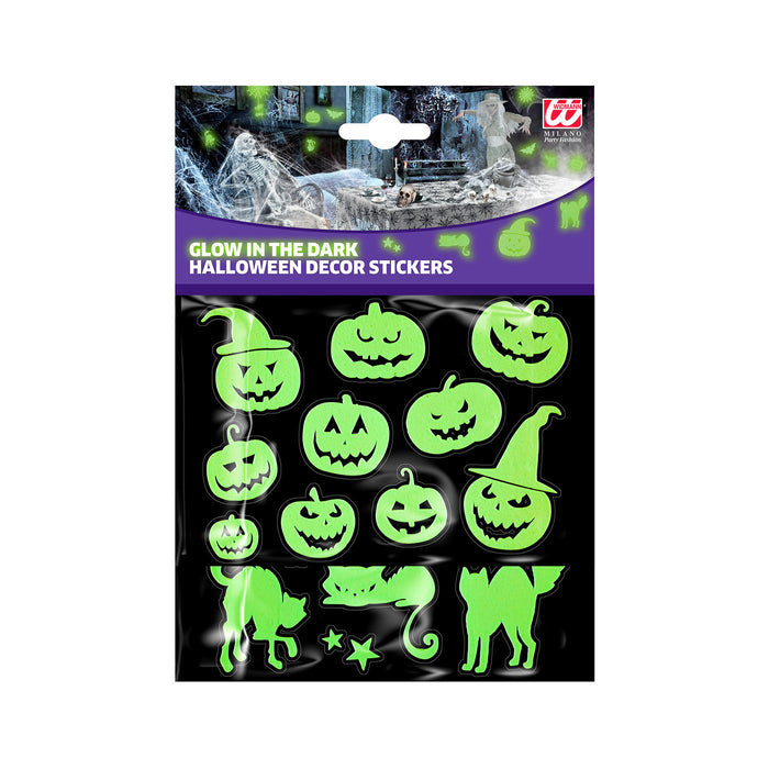 Leuchtende Halloween Deko Sticker "Kürbis und Katzen" | 21 x 15 cm