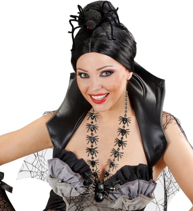Halskette "Schwarze Spinnen" 40cm | Schwarz - Schmuck Halloween Kostüm Hexe Vampir