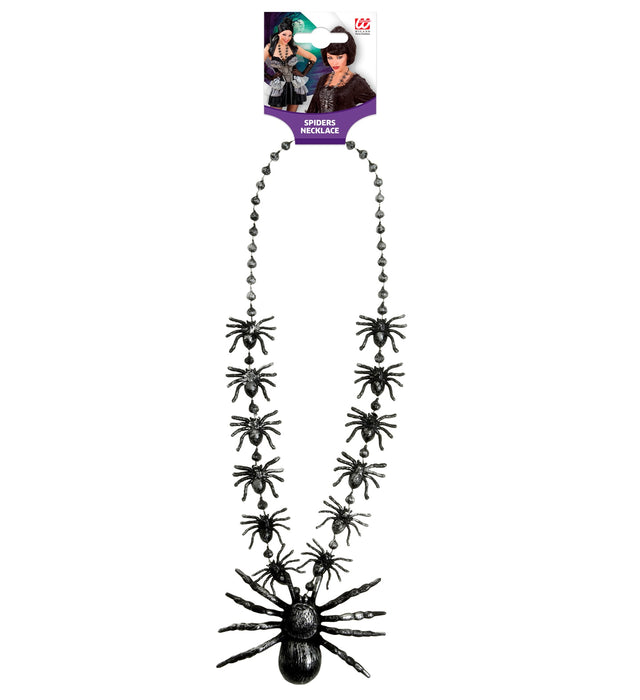 Halskette "Schwarze Spinnen" 40cm | Schwarz - Schmuck Halloween Kostüm Hexe Vampir