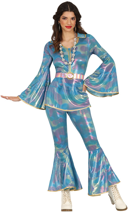 70er Jahre "Disco Königin" Kostüm für Damen | Hellblau