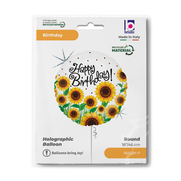 ABC18 Folienballon "Sonnenblumen "Happy Birthday" Holo | Ø 46 cm