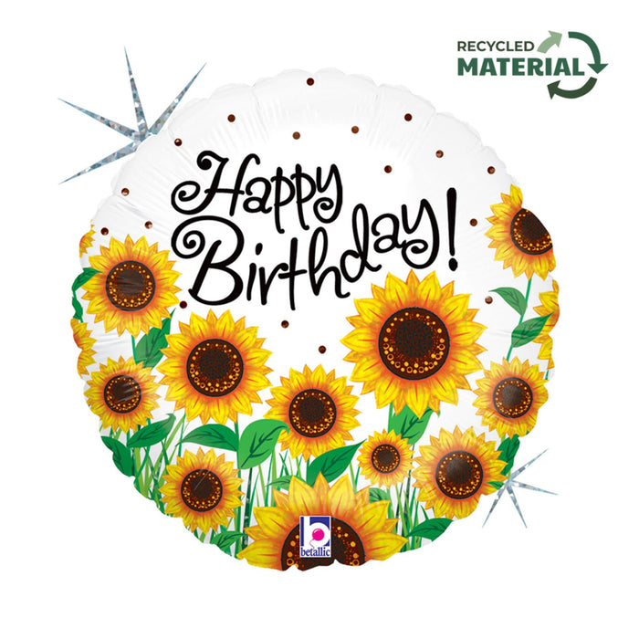 ABC18 Folienballon "Sonnenblumen "Happy Birthday" Holo | Ø 46 cm