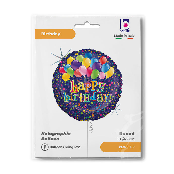ABC18 Folienballon "Happy Birthday Ballonstrauß" Holo/Glitter | Ø 46 cm
