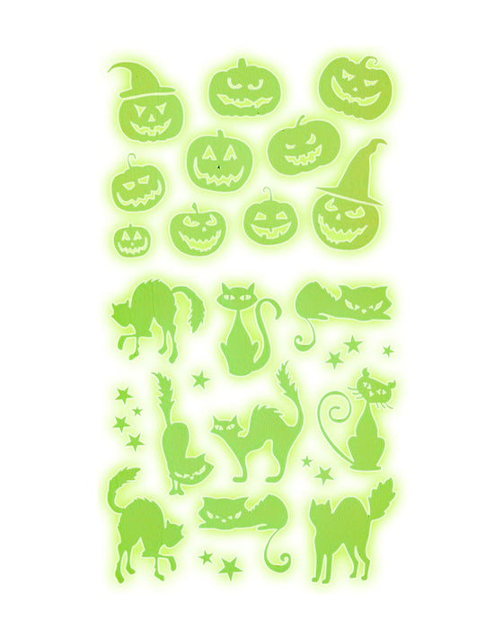 Leuchtende Halloween Deko Sticker "Kürbis und Katzen" | 21 x 15 cm