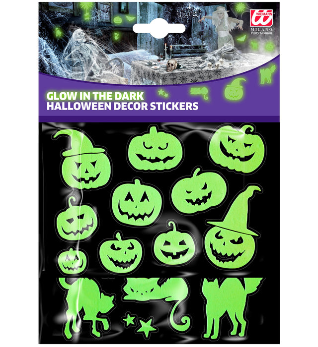 Leuchtende Halloween Deko Sticker "Kürbis und Katzen" | 21 x 15 cm
