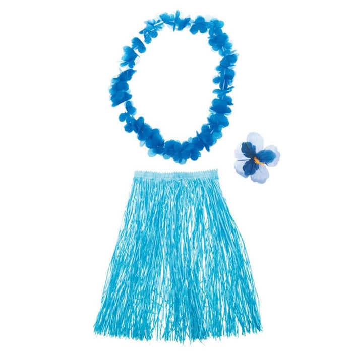 Hawaii Kostüm Set Flower 3-tlg. - Rocklänge 60 cm | Blau
