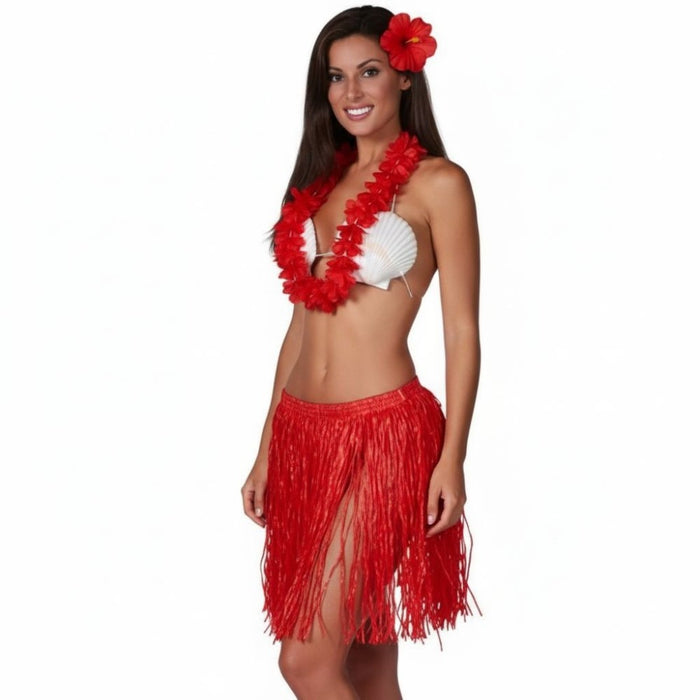 Hawaii Kostüm Set Flower 3-tlg. - Rocklänge 60 cm | Rot