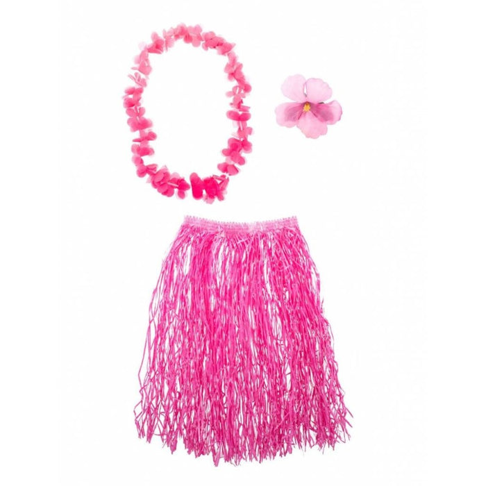 Hawaii Kostüm Set Flower 3-tlg. - Rocklänge 60 cm | Pink