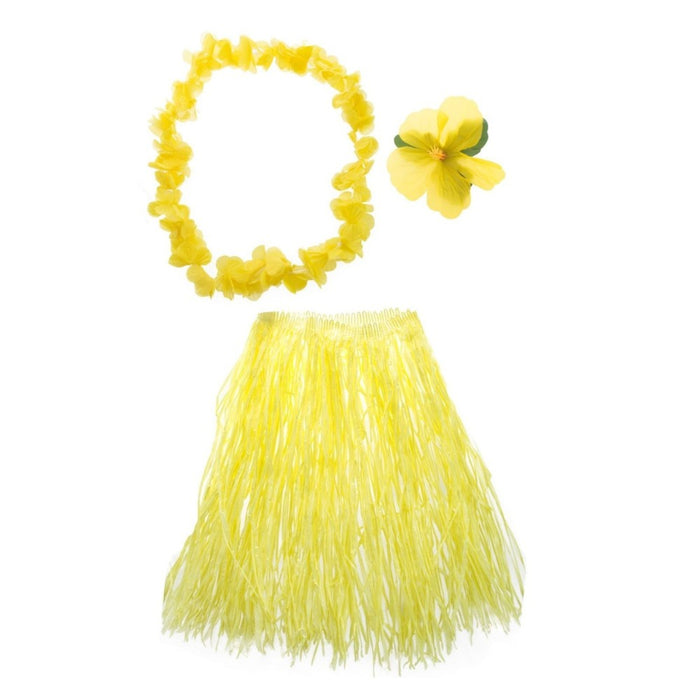 Hawaii Kostüm Set Flower 3-tlg. - Rocklänge 60 cm | Gelb