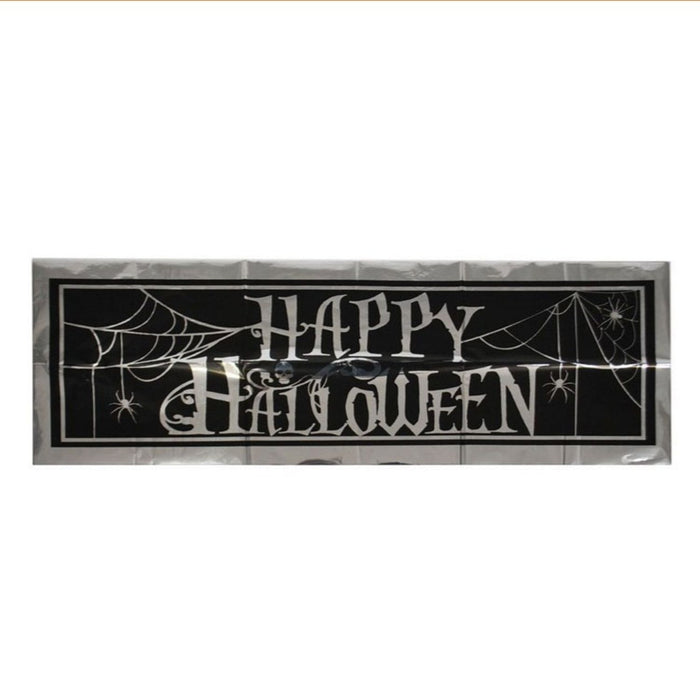 Banner "Happy Halloween" Schwarz/Silber | 30 x 91 cm