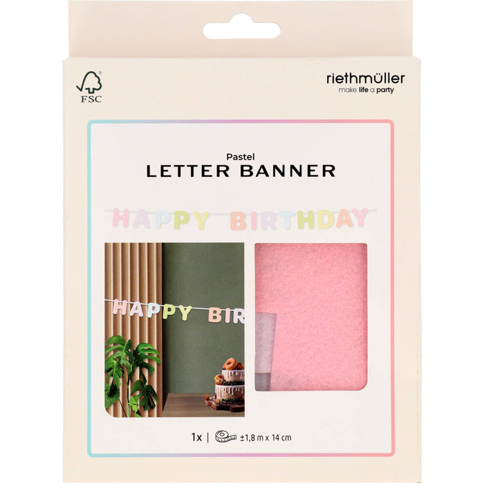 Dreamy Pastels Girlande "Happy Birthday" Filz | 2,8m