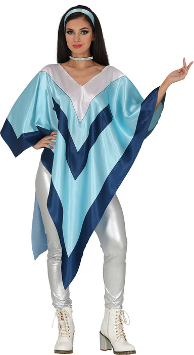 70er Jahre Kostüm Umhang "Disco Star" | Silber Blau